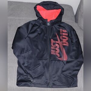 NIKE YOUTH Boys XL Hodded Zip Sweat Jacket Black & Red